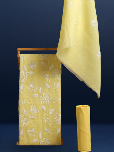 Kashidakari Kota Doria Embroidered Sunny Yellow Suit