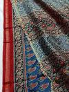 Indiehaat | Ajrakh Printed Chanderi Silk Blue Saree