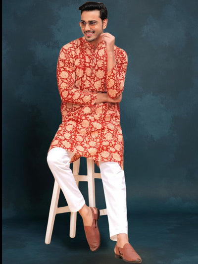 Indiehaat | BlockPrinted Cotton Kurta Pyjama Red