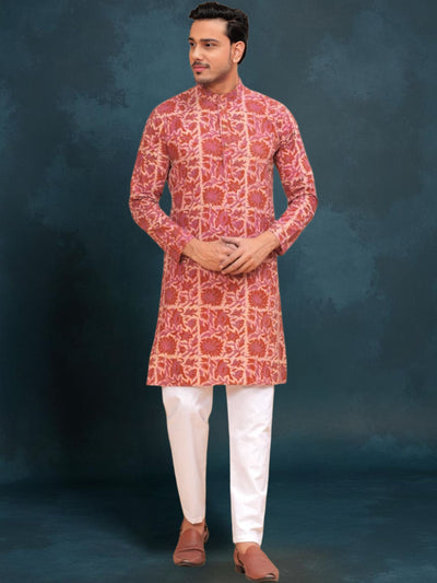Indiehaat | Ajrakh Printed Cotton Kurta Pyjama Red