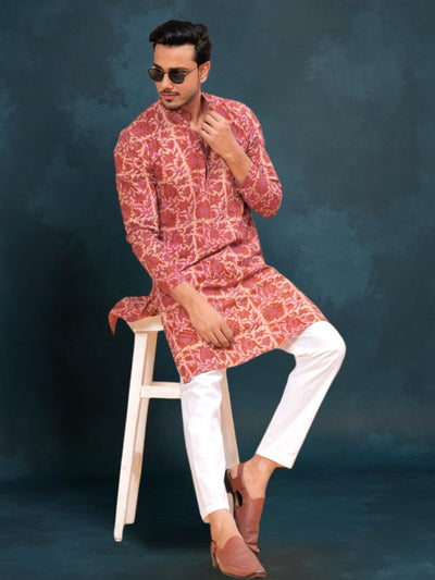 Indiehaat | Ajrakh Printed Cotton Kurta Pyjama Red