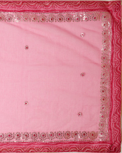 Gilded Grace Kota Cotton Gota Patti Saree Pink