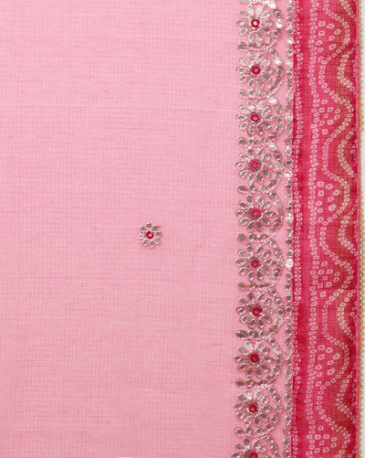 Gilded Grace Kota Cotton Gota Patti Saree Pink