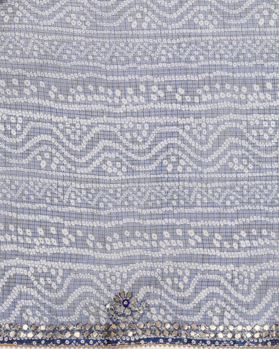 Tye & Drape Kota Doria Bandhej Print Gray & Blue Saree