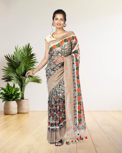 Silkmark Muga Tussar Silk Printed Gray Saree