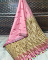 Sleek Ikkat Slub Linen Handloom Pink Saree