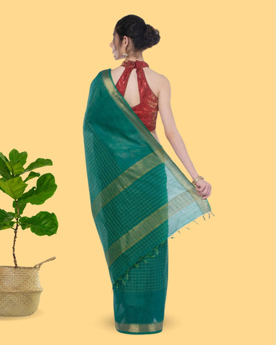 Handcrafted Kota Silk Green Plain Saree