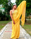 Gleaming Pure Linen Handloom Saree Embroidered Yellow