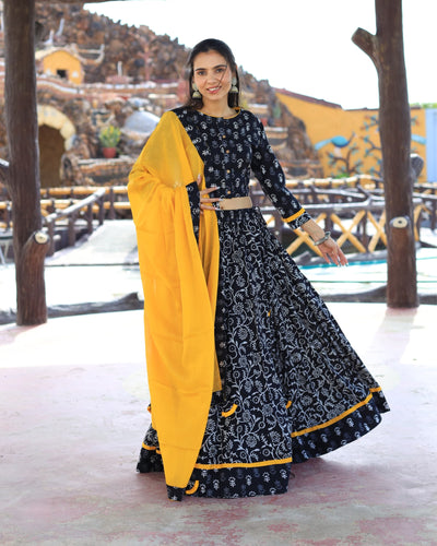 Indiehaat | Blockprinted Cotton Black Lehanga