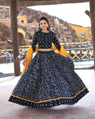 Indiehaat | Blockprinted Cotton Black Lehanga