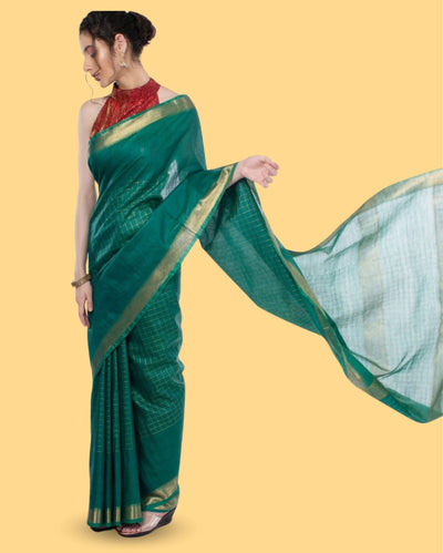 Handcrafted Kota Silk Green Plain Saree