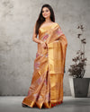 Indiehaat | Tissue Linen Embroidered Brown Saree