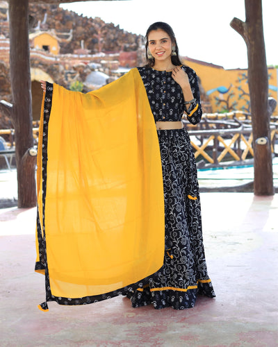 Indiehaat | Blockprinted Cotton Black Lehanga