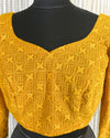 Chiffon Stitched Blouse Yellow Color with Heavy Chikenkari Embroidery - IndieHaat