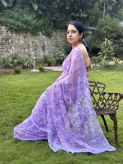 Indiehaat | Tepchi Handwork Georgette Saree Purple