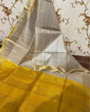 Handloom Kota Silk Saree Beige Color with Yellow Pallu and Yellow Blouse-Indiehaat