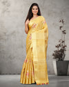 Indiehaat | Tissue Linen Embroidered Yellow Saree