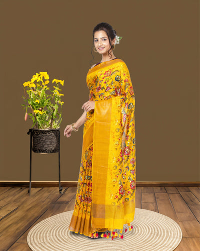 Silkmark Muga Tussar Silk Printed Yellow Saree