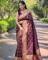 Indiehaat | Banarasi Jaal Katan Silk Zari Woven Maroon Saree