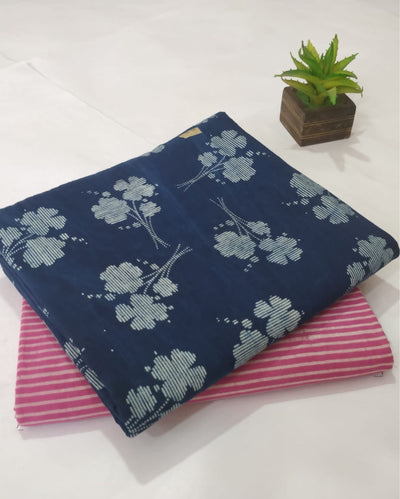 Indiehaat | Blockprinted Cotton Suit (Top & Bottom) Indigo & Pink