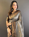 Indiehaat | Soft Silk Contrast Zari Woven Gray Saree