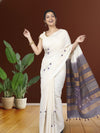 Eri Silk Saree White Hand Cutwork running blouse-Indiehaat