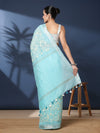 Adorable Pure Kota Linen Embroidery Saree Blue