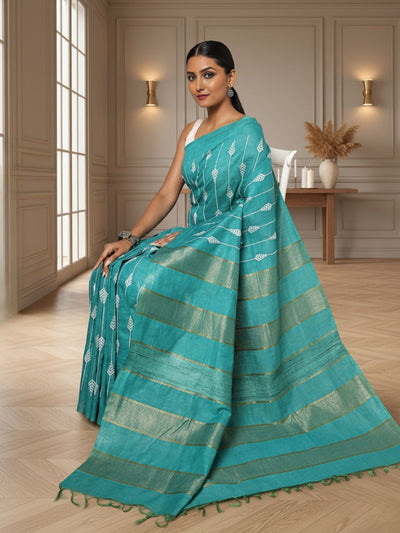 Eri Silk Rama Green Saree Handcrafted
