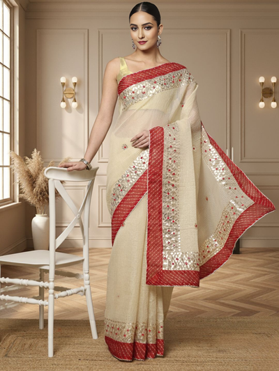 Pankhudi Jugnu Checks Gota Patti Off White Saree