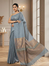Luminous Pure Eri Tussar Silk Gray Saree