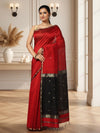 Joyful Pure Maheshwari Silk Handloom Saree Black & Red