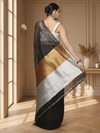 Classy Silk Linen Handdyed Black Contrast Pallu Saree
