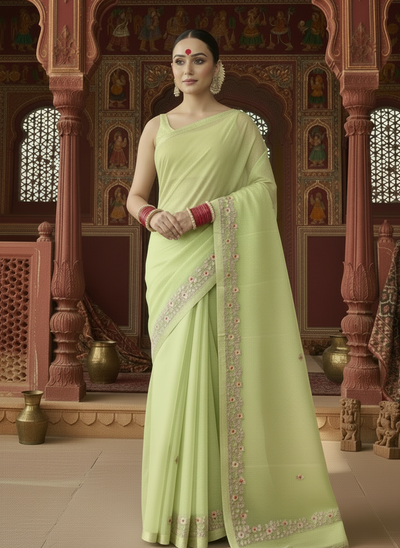 Gilded Grace Kota Cotton Gota Patti Green Saree