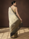 Silk Linen Weaving Design Jacquard Handloom Saree Cream Color with Running Blouse-Indiehaat