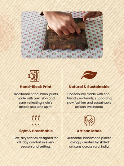 Surreal Kota Doria Brown Blockprinted Suit (Top+Dupatta+Bottom)