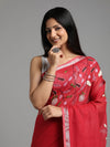 Creative Pure Linen Handloom Saree Red Hand Embroidered