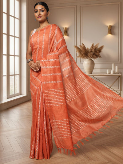 Bansbara Tussar Silk Kantha Handloom Saree Tacao Orange