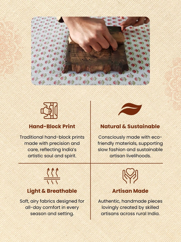 Blossom Floral Blockprinted Khadi Silk Beige Suit