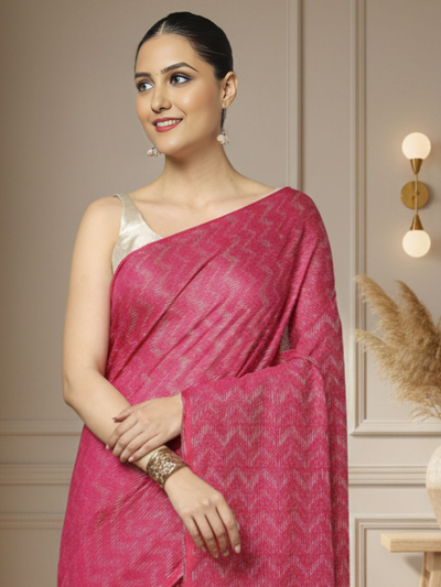 Kota Silk Pink Saree Sequence Pallu & Zig-Zag Design