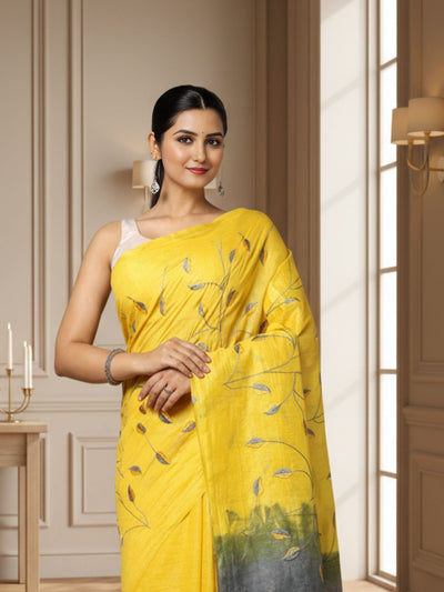 Lively Eri Tussar Silk Embroidered Yellow Saree