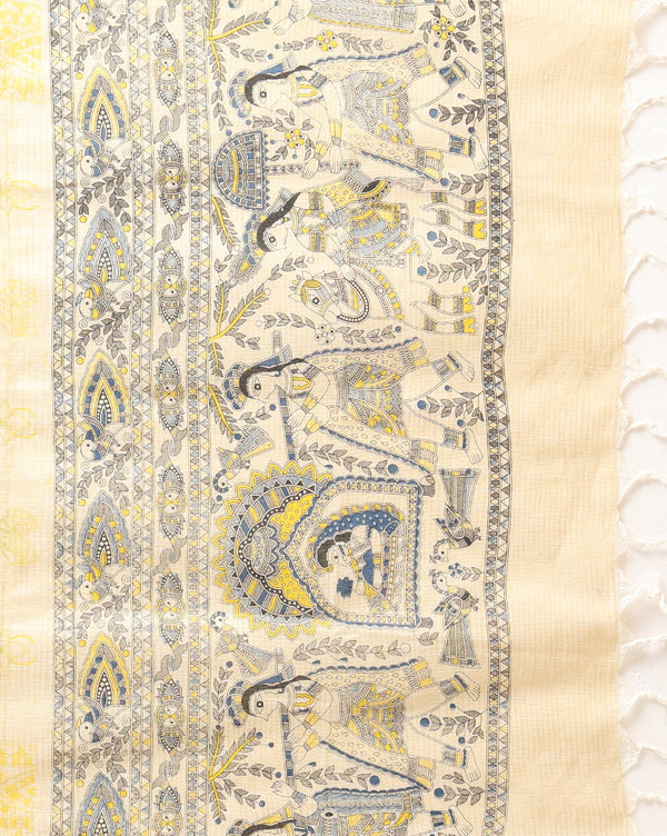 Splendid Katan Silk Yellow Madhubani Suit