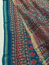 Indiehaat | Chanderi Silk Ajrakh Print Saree Blue