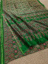 Indiehaat | Chanderi Silk Ajrakh Print Saree Green