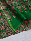 Indiehaat | Chanderi Silk Ajrakh Print Saree Green