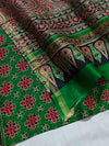 Indiehaat | Chanderi Silk Ajrakh Print Saree Green
