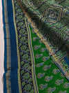 Indiehaat | Chanderi Silk Ajrakh Print Saree Green