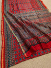 Indiehaat | Chanderi Silk Ajrakh Print Saree Red