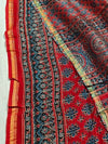 Indiehaat | Chanderi Silk Ajrakh Print Saree Red