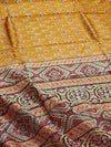 Indiehaat | Chanderi Silk Ajrakh Print Saree Yellow