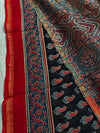 Indiehaat | Chanderi Silk Ajrakh Print Saree Black
